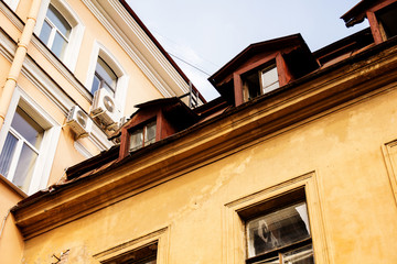 urban geometric landscape with views of roofs and sky on a Sunny summer day