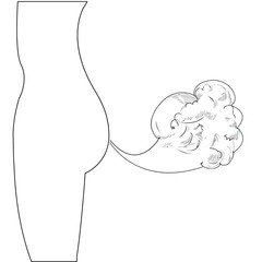 Excess gas from human body. Farting vector illustration. Silhouette outline