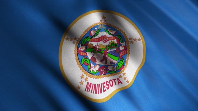Minnesota realistic close up waving flag background, seamless loop. Animation. Colorful flag one of United States fluttering endlessly.
