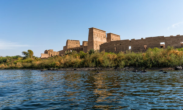 old egyptian temple of philae aswan egypt nile river