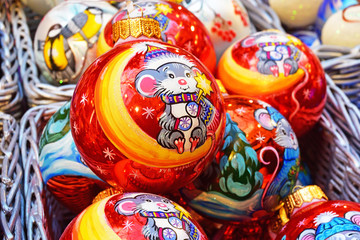 Modern Christmas toys with the symbol of 2020 - rat , mouse