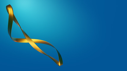 Twisted gold metal ribbon on blue background with gradient. Digital 3D illustration. Abstract geometric background Full HD.