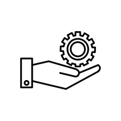 Gear and hand design, construction work repair machine part technology industry and technical theme Vector illustration