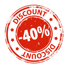 Rubber stamp with text Discount 40 percent icon isolated on white background. Illustration