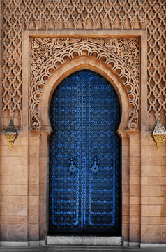 Arabic oriental styled door Classic Blue Pantone color in Morocco