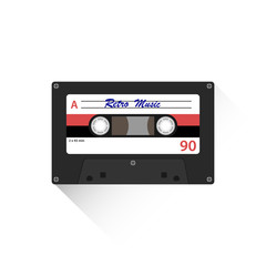 Retro audio cassette. Retro audio cassette icon with shadow isolated on white. Vector illustration.