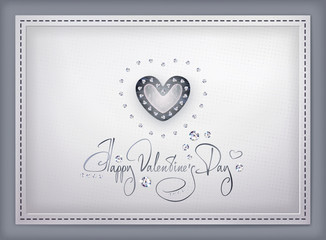 Silver heart for happy Saint Valentine's Day in vector. Hight detailed heart with brilliants for 14 February Valentine day. Greeting card template.