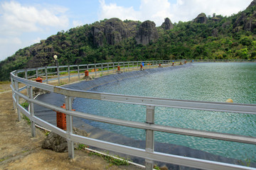 Fototapeta na wymiar Embung Nglanggeran, lake of catching rainwater at an altitude, Gunungkidul, Yogyakarta.