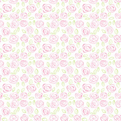 Illustration seamless patterof beautiful pink rose, water colour outline rose is vintage style for background greeting cards and invitations of the wedding, birthday, Valentine's Day and Mother's Day.