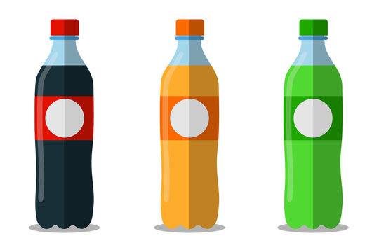 Soda, set of plastic soda bottles isolated on a white background. Vector illustration.