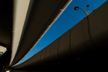 Bottom view of the bridge Crossing the intersection of the car.