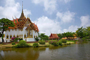 Fototapeta premium Beautiful building in the park near the pond. Bangkok. Ancient City - Muang Boran