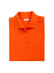 folded polo shirt orange red isolated on white background