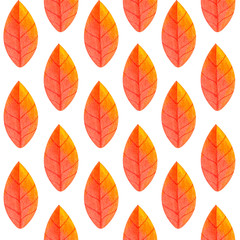 Colorful orange leaves on a white background. Seamless minimalistic pattern. Illustration for wallpaper, wrapping paper or textile design