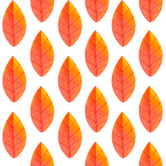 Naklejka premium Colorful orange leaves on a white background. Seamless minimalistic pattern. Illustration for wallpaper, wrapping paper or textile design