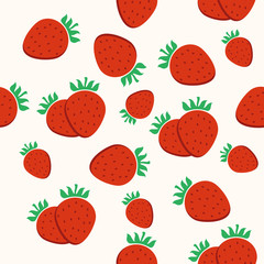 Strawberry vector background. Seamless pattern with bright strawberries and dots. Decorative illustration, good for printing. Vector bright print for fabric or wallpaper.