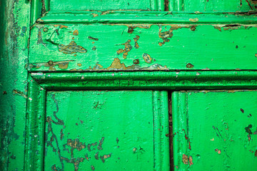 old, green wooden door. Selective focus 
