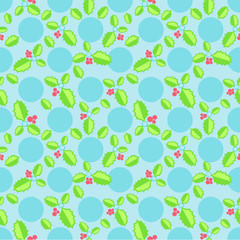 Flat colorful christmas seamless pattern. Simple repeated holly leaves.