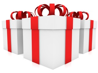 Three gift boxes on a white background