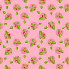 Flat colorful christmas seamless pattern. Simple repeated holly leaves.