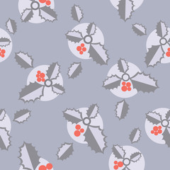 Flat colorful christmas seamless pattern. Simple repeated holly leaves.