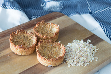 Homemade recipe made with oat flakes and natural yogurt filling, berries. Delicious and healthy breakfast snack preparation