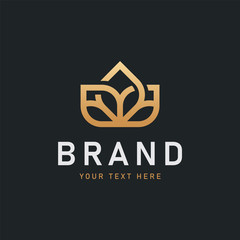 Luxury flower logo - gold geometric leaf icon