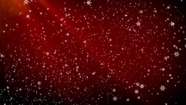 winter snow with falling snowflakes on red background