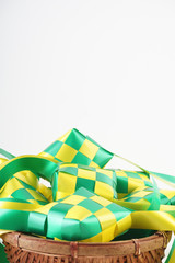 Colourful ketupat plastic ribbon decoration for eid mubarak celebration.