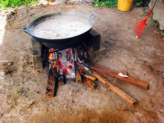 Cooking on wood on the farm