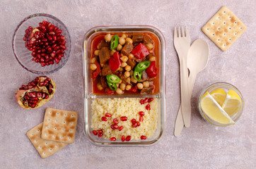 Stewed vegetables with chickpeas and couscous