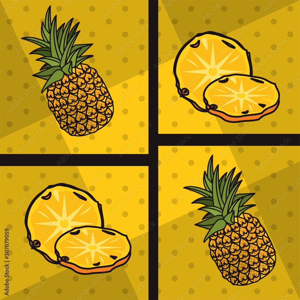 Canvas Prints poster pop art style with pineapples