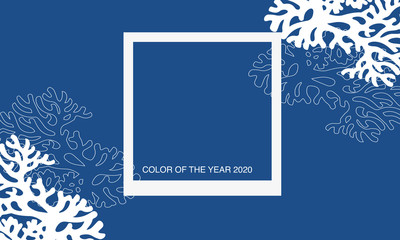 Color of the Year 2020 Classic Blue. Background fashionable palette. Underwater plants, pattern