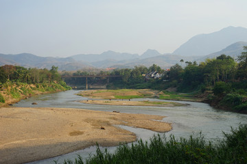 Beautiful Mekong river at Luang Prabang, Laos. Villager staying along the river.