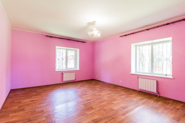 Russia, Omsk- August 02, 2019: interior room apartment. standard repair beautiful designer country house with wooden elements. bright empty room without furniture