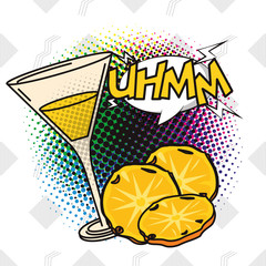 poster pop art style with cocktail cup and pineapple