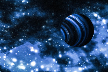 Stars, planet and galaxy in cosmos universe, space and time travel science background