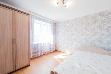 Russia, Omsk- August 02, 2019: interior room apartment. standard repair decoration in hostel