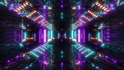glowing sci-fi tunnel corridor with abstract eye texture 3d illustration wallpaper background