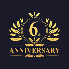 6th Anniversary logo, luxurious golden color 6 years Anniversary logo design celebration.