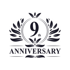 9th Anniversary celebration, luxurious 9 years Anniversary logo design.