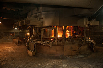 Production process in the steel mill. Arc furnace