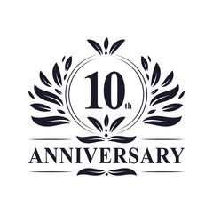 10 years Anniversary logo, luxurious 10th Anniversary design celebration.