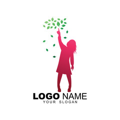 Girl logo pointing to the leaf