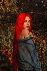 Sexy beautiful redhead girl with long, strong and thick hair. Perfect woman portrait on a...