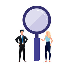 Lupe woman and man design, Tool search magnifying glass zoom lens and exploration theme Vector illustration