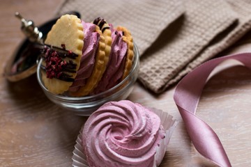 sweet dessert on wooden background, sweet gift