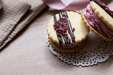 sweet dessert on wooden background, sweet gift