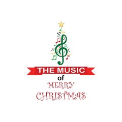 Music of merry Christmas logo. greeting card vector illustration, isolated on white background.
