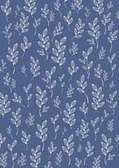 Vintage pastel leaves pattern on blue background